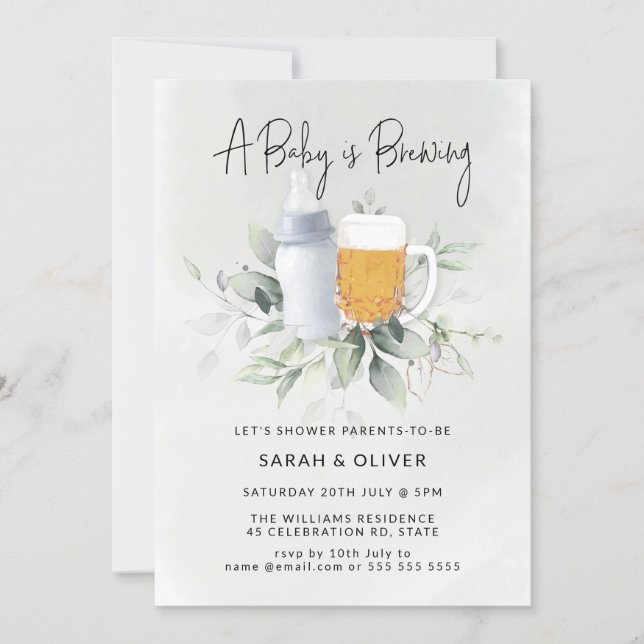 A Baby is Brewing Greenery Boy Baby Shower  Invitation (Front)