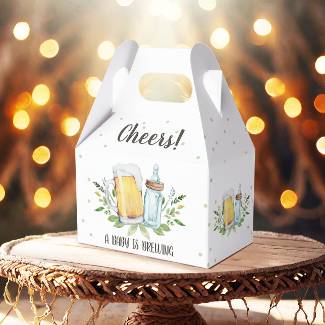 A Baby is Brewing Greenery Cheers Coed Baby Shower Favor Boxes (Creator Uploaded)