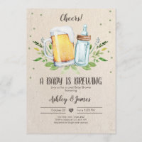 A Baby is Brewing Greenery Cheers Coed Baby Shower Invitation