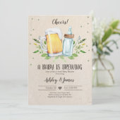 A Baby is Brewing Greenery Cheers Coed Baby Shower Invitation (Standing Front)