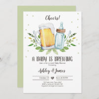 A Baby is Brewing Greenery Cheers Coed Baby Shower Invitation