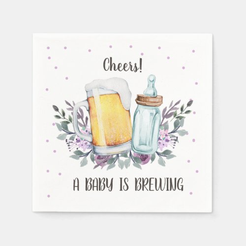 A Baby is Brewing Greenery Cheers Coed Baby Shower Napkins