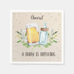 A Baby is Brewing Greenery Cheers Coed Baby Shower Napkins