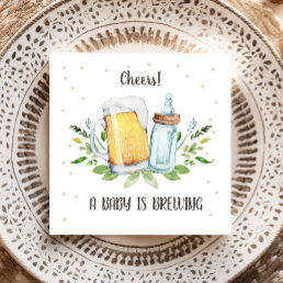 A Baby is Brewing Greenery Cheers Coed Baby Shower Napkins