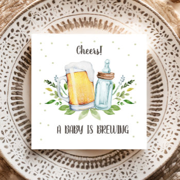 A Baby Is Brewing Greenery Cheers Coed Baby Shower Napkins by Anietillustration at Zazzle
