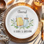 A Baby is Brewing Greenery Cheers Coed Baby Shower Paper Plates<br><div class="desc">♥ This paper plates are a great addition to your party! A baby is brewing theme. Designed to match our Brewing theme collection. ★ Easily PERSONALIZE this design with your details via the "CUSTOMIZE" button! ★ If you need coordinating MATCHING ITEMS, please check our matching collection or shop. If you...</div>