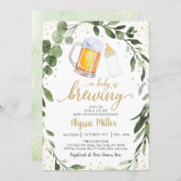 A Baby Is Brewing Greenery Coed Baby Shower Invitation