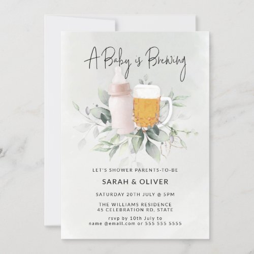 A Baby is Brewing Greenery Girl Baby Shower Invitation