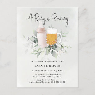 A Baby is Brewing Greenery Girl Baby Shower Postcard
