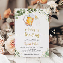 A Baby Is Brewing Greenery Gold Baby Shower Invitation