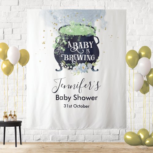 a baby is brewing Halloween Baby Shower Backdrop