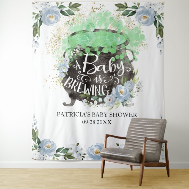 A Baby Is Brewing Halloween Baby Shower Backdrop (In Situ)