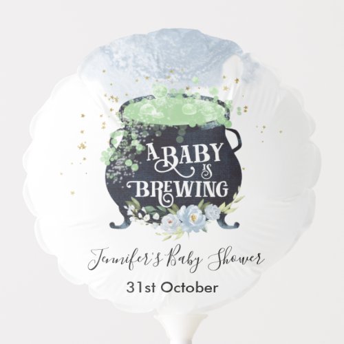 a baby is brewing Halloween Baby Shower Blue Balloon