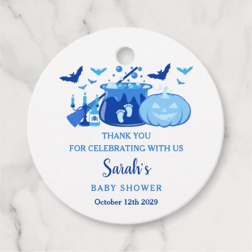 A Baby Is Brewing Halloween Baby Shower Blue Favor Tags