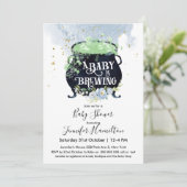 a baby is brewing Halloween Baby Shower Blue Invitation (Standing Front)