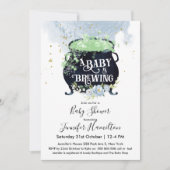 a baby is brewing Halloween Baby Shower Blue Invitation (Front)