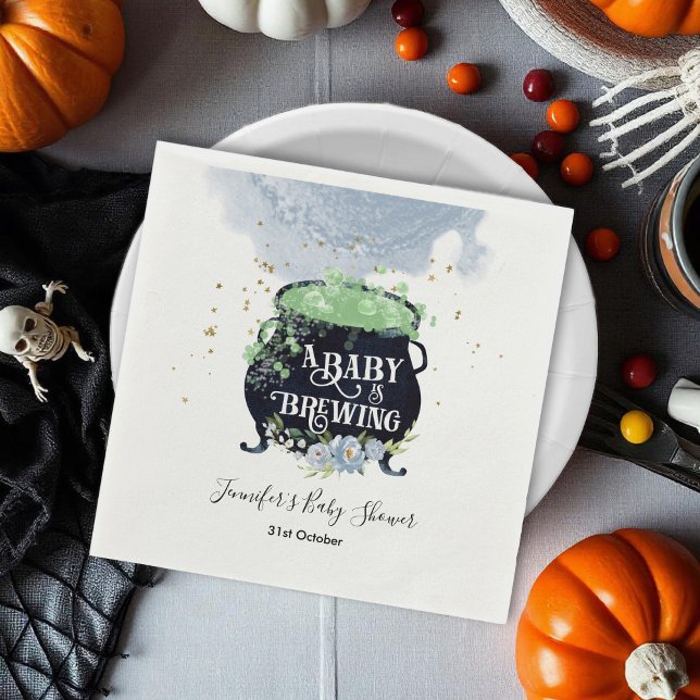 a baby is brewing Halloween Baby Shower Blue Napkins (Creator Uploaded)