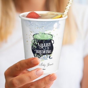 a baby is brewing Halloween Baby Shower Blue Paper Cups