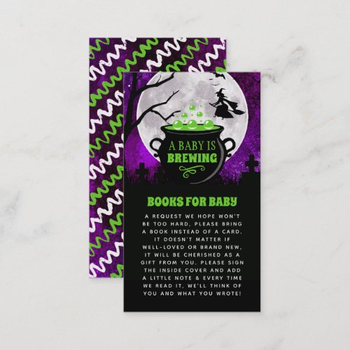 A Baby Is Brewing Halloween Baby Shower Book Enclosure Card