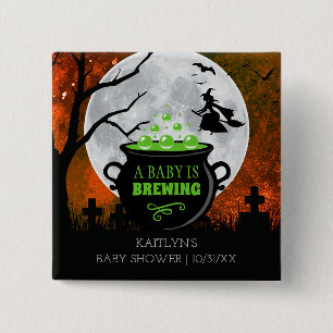 A Baby Is Brewing Halloween Baby Shower Button