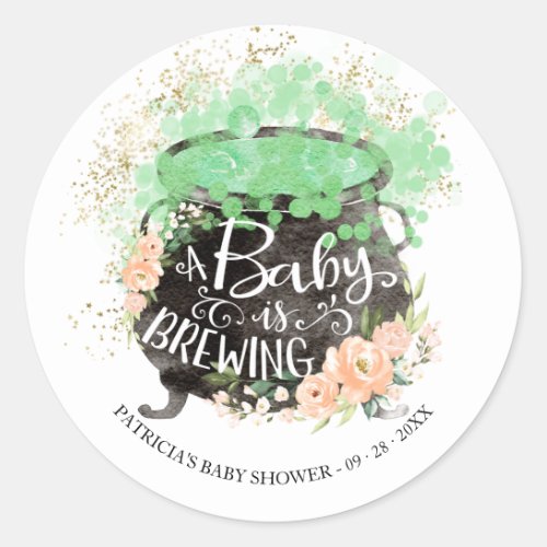 A Baby Is Brewing Halloween Baby Shower  Classic R Classic Round Sticker