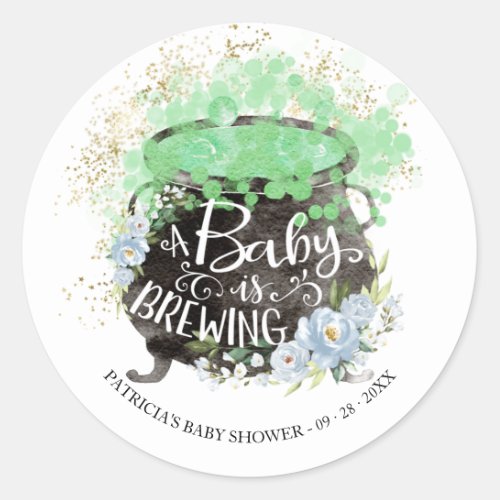 A Baby Is Brewing Halloween Baby Shower  Classic R Classic Round Sticker