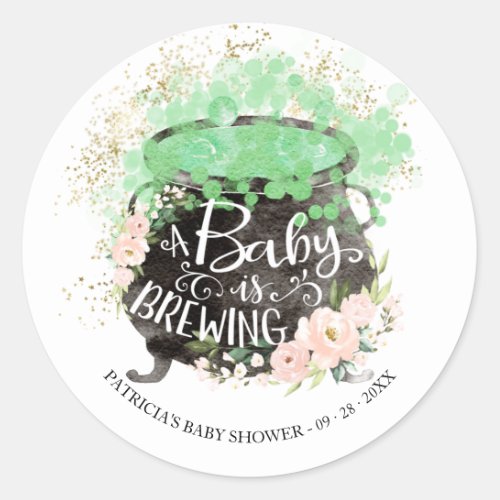 A Baby Is Brewing Halloween Baby Shower  Classic Round Sticker