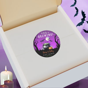 A Baby Is Brewing Halloween Baby Shower  Classic Round Sticker