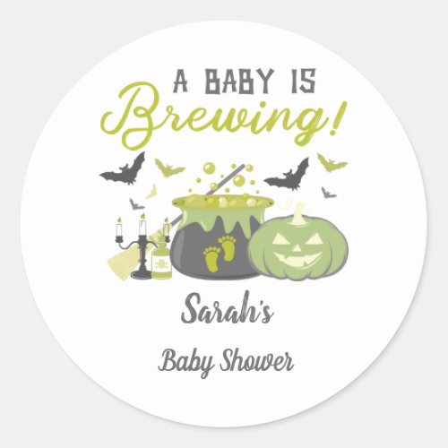 A Baby Is Brewing Halloween Baby Shower Classic Round Sticker