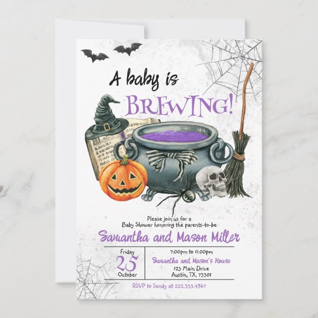 A Baby is Brewing Halloween Baby Shower Invitation (Front)