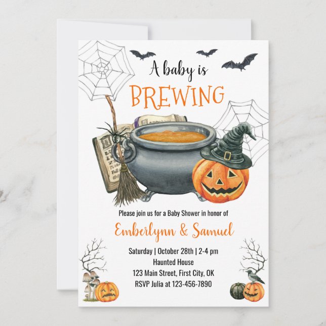 A Baby is Brewing Halloween Baby Shower Invitation (Front)