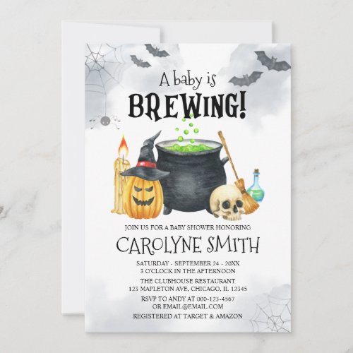 A Baby is Brewing Halloween Baby Shower Invitation