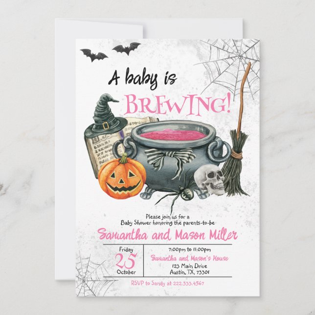 A Baby is Brewing Halloween Baby Shower Invitation (Front)
