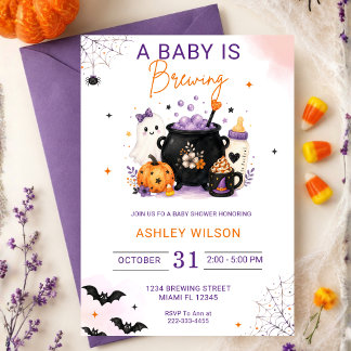 A Baby Is Brewing Halloween Baby Shower Invitation