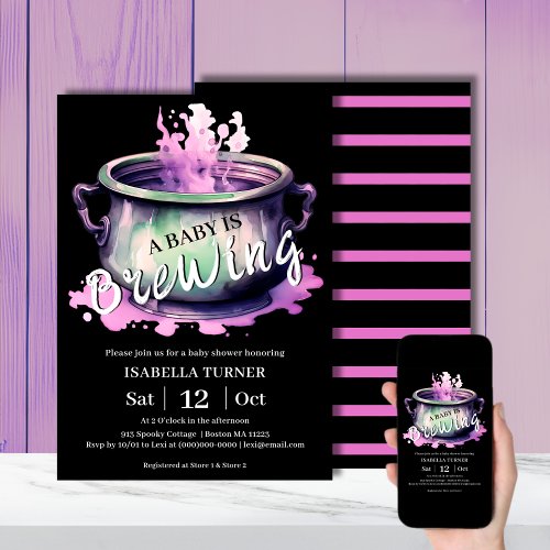 A Baby is Brewing  Halloween Baby Shower Invitation