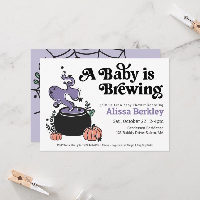 A Baby Is Brewing Halloween Baby Shower Invitation (Front/Back In Situ)