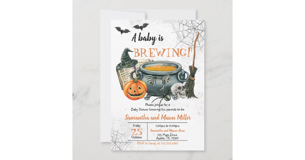 A Baby is Brewing Halloween Baby Shower Invitation | Zazzle