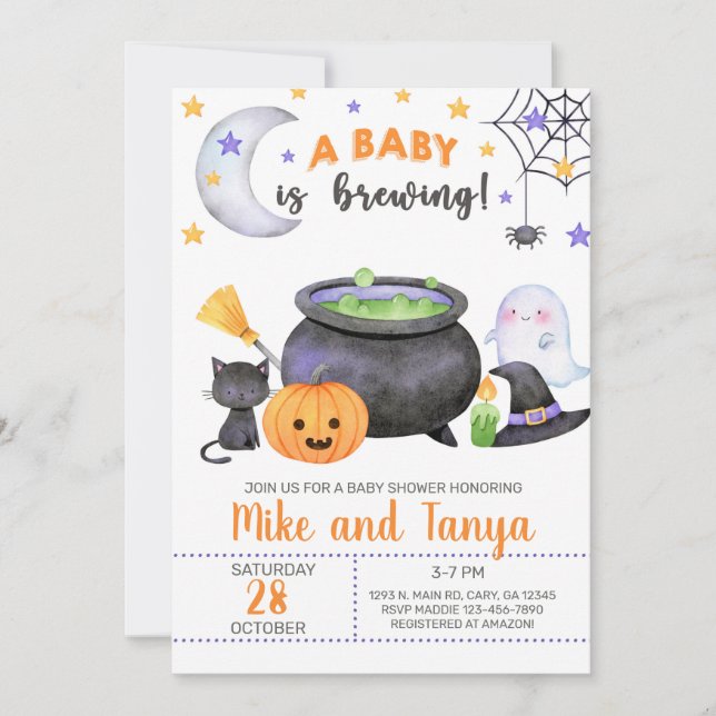 A baby is brewing Halloween baby shower invite. Invitation (Front)