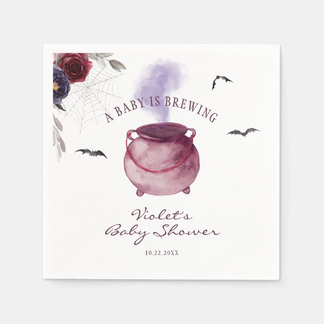 A Baby Is Brewing Halloween Baby Shower Napkins (Front)