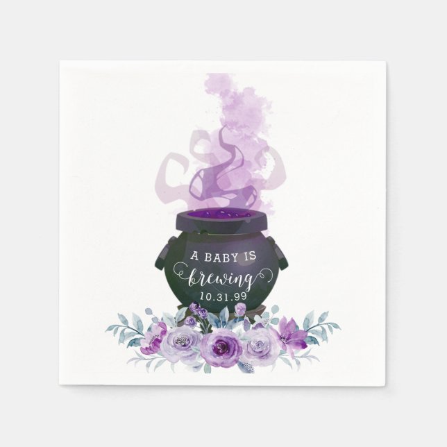 A Baby is Brewing Halloween Baby Shower Napkins (Front)