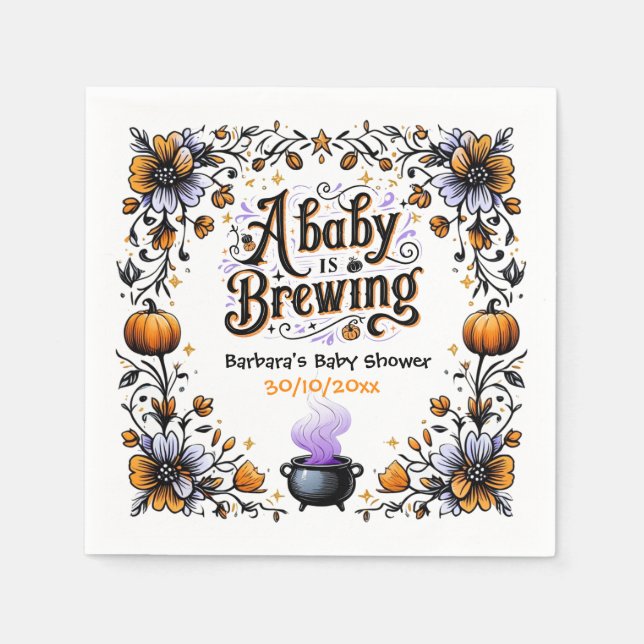 A Baby is Brewing Halloween Baby Shower Napkins (Front)