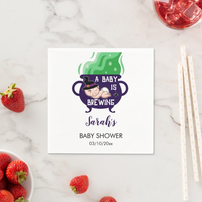 A Baby Is Brewing Halloween Baby Shower Napkins (Insitu)