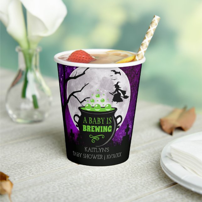 A Baby Is Brewing Halloween Baby Shower Paper Cups (Insitu)