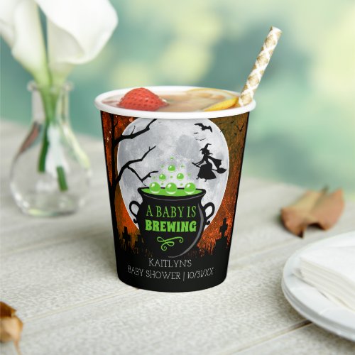 A Baby Is Brewing Halloween Baby Shower Paper Cups
