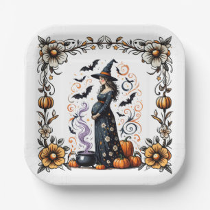 A Baby is Brewing Halloween Baby Shower Paper Plates