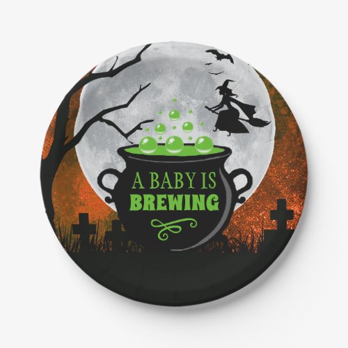 A Baby Is Brewing Halloween Baby Shower Paper Plates