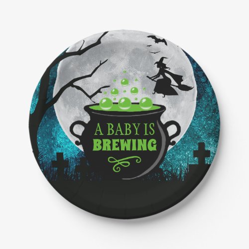A Baby Is Brewing Halloween Baby Shower Paper Plates