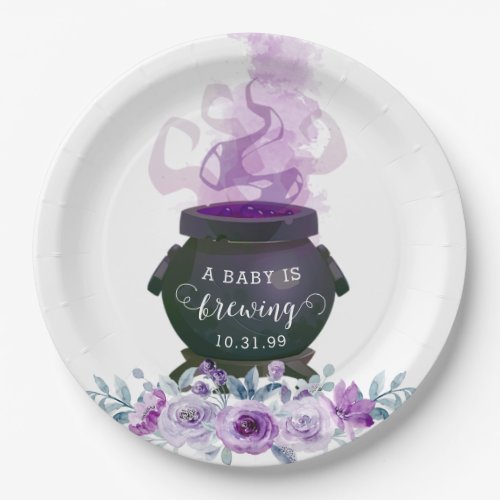 A Baby is Brewing Halloween Baby Shower Paper Plates