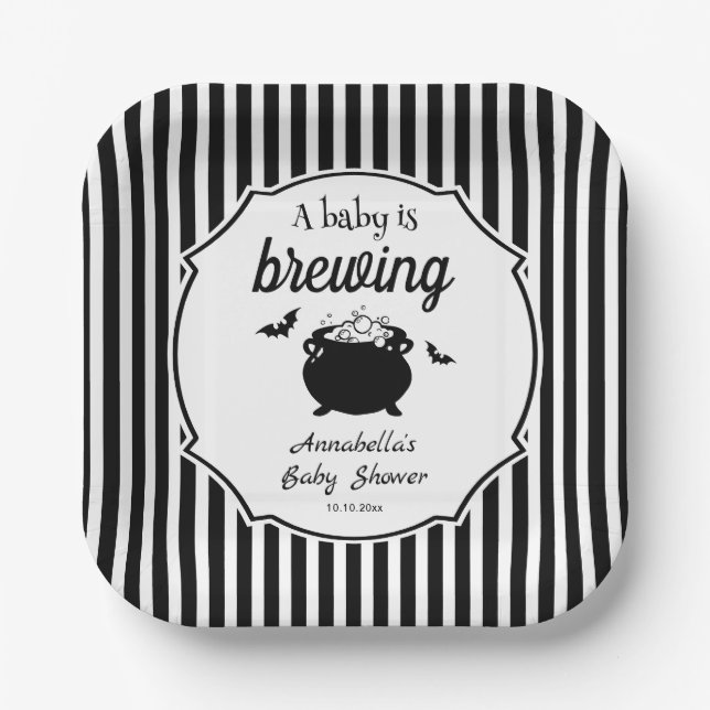 A Baby is Brewing Halloween Baby Shower Paper Plates (Front)