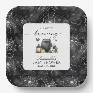 A Baby Is Brewing Halloween Baby Shower Paper Plates